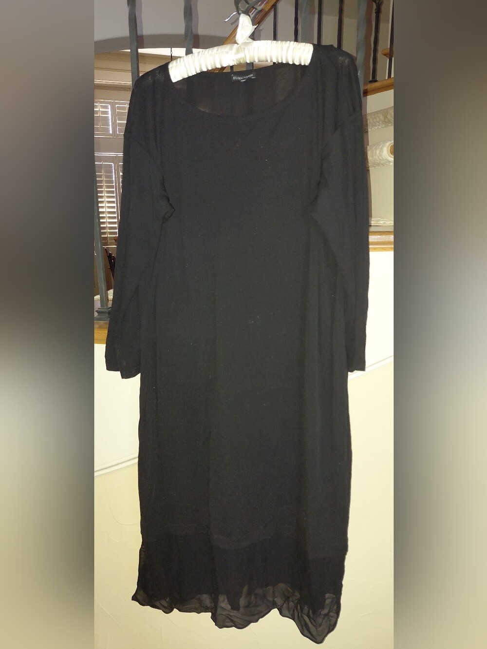 Eileen Fisher elegant black georgette 100% silk scoop-neck tunic/dress